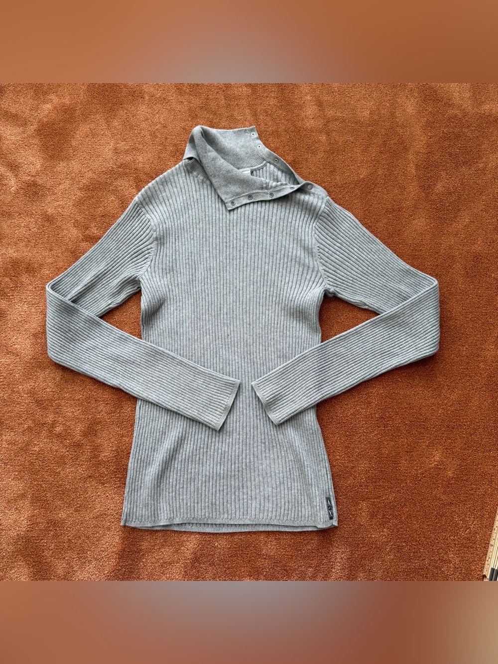 Armani Exchange Light Gray Ribbed Mock Neck Sweater